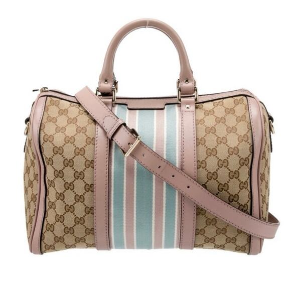 Gucci  GG Monogram Vintage Web Medium Boston Pink Blue - Picture 1 of 12
